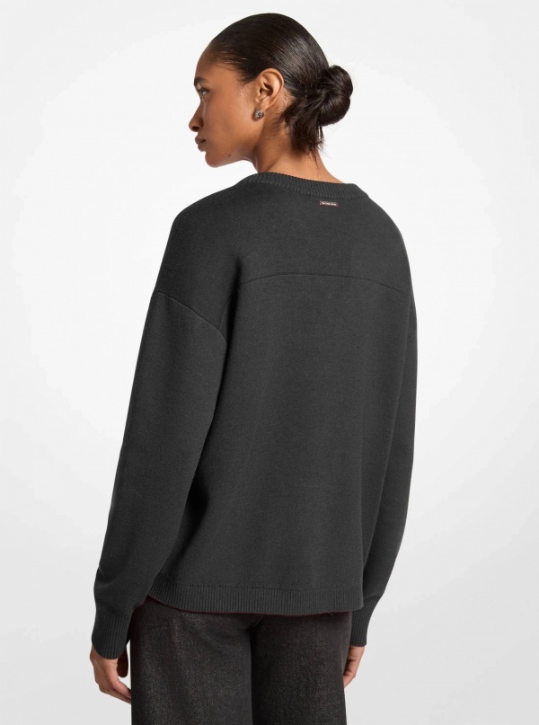 Embellished Logo Cotton Blend Sweater