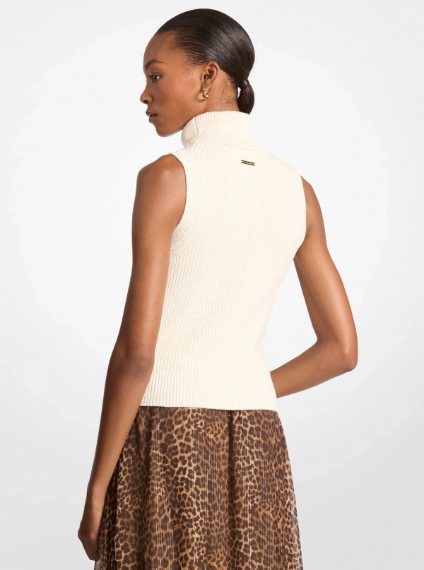 Cotton Blend Sleeveless Turtleneck