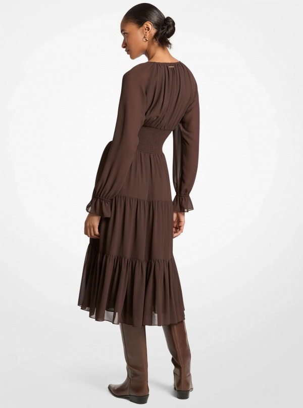Smocked Georgette Midi Dress