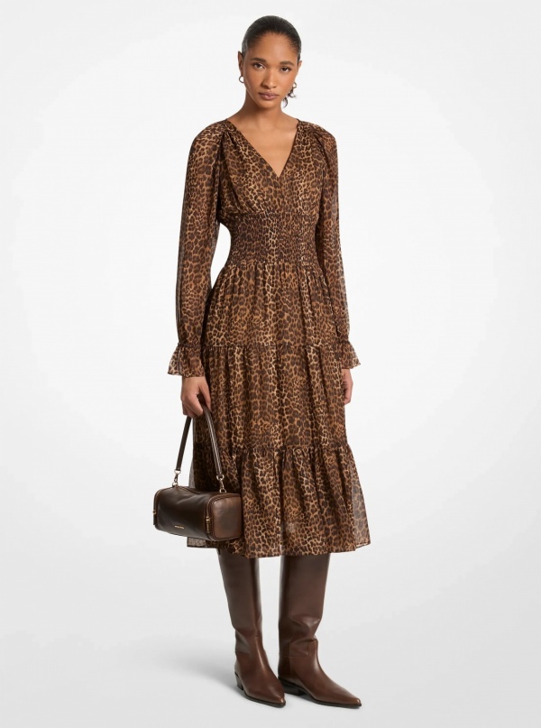 Leopard Print Georgette Midi Dress