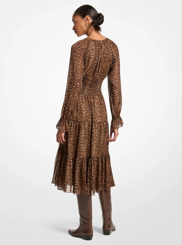 Leopard Print Georgette Midi Dress