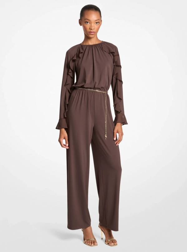 Ruffled Stretch Matte Jersey Belted Jumpsuit