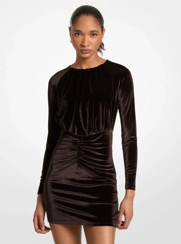 Ruched Velvet Mini Dress