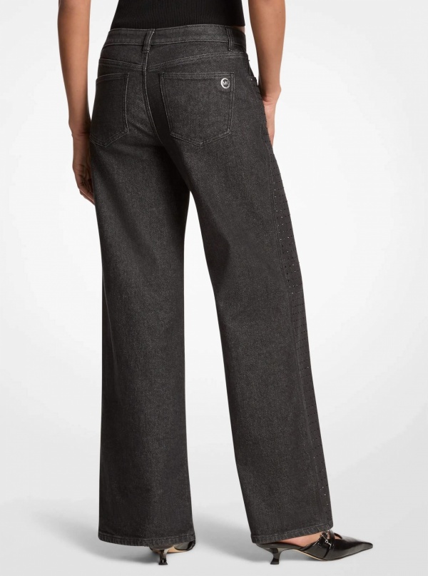 Studded Stretch Denim Wide-Leg Jeans
