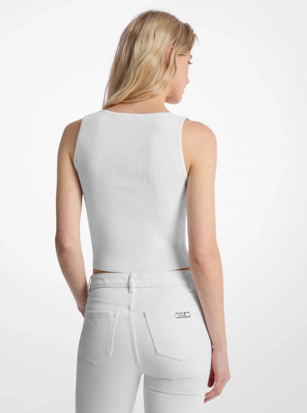 Ribbed Viscose Blend Zip-Up Tank Top