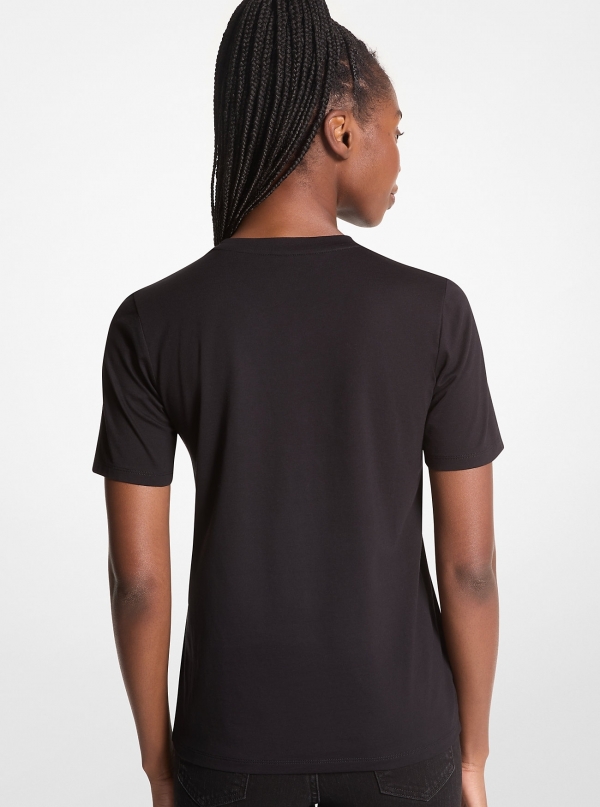 Michael Kors Studded Logo Charm Organic Cotton Jersey T-Shirt