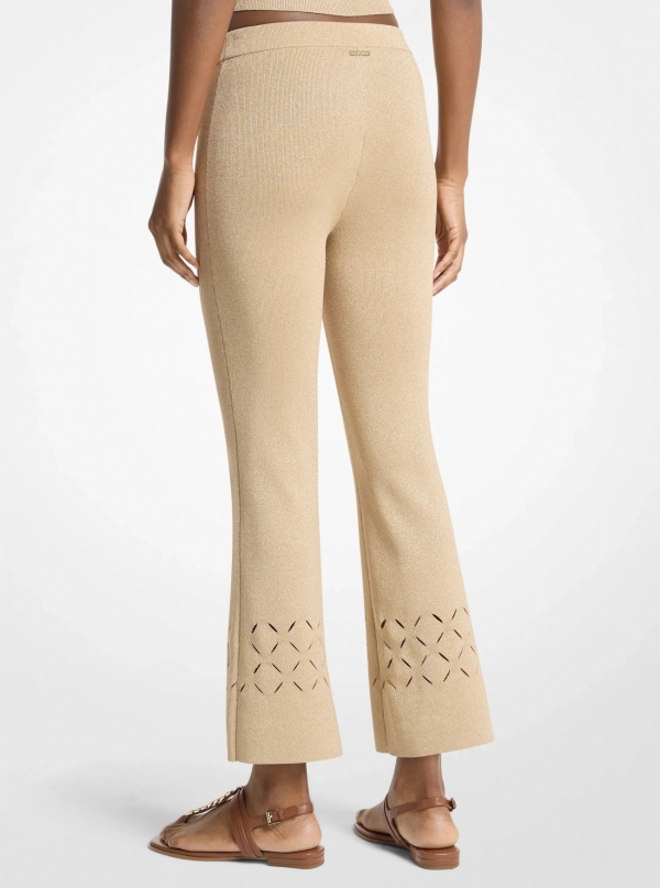 Laser Cut Metallic Stretch Knit Cropped Pants