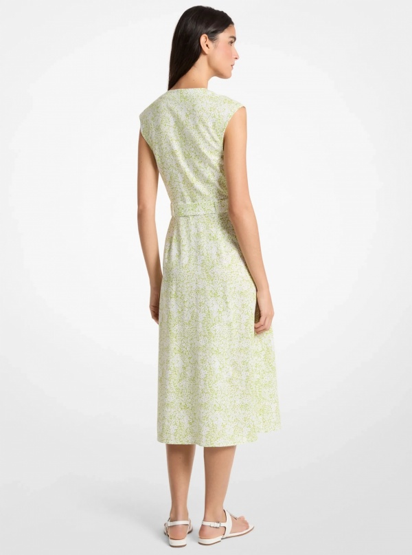 Floral Print Linen Blend Midi Dress
