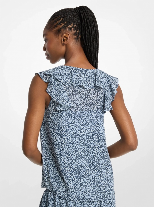 Ruffled Leopard Print Georgette Blouse