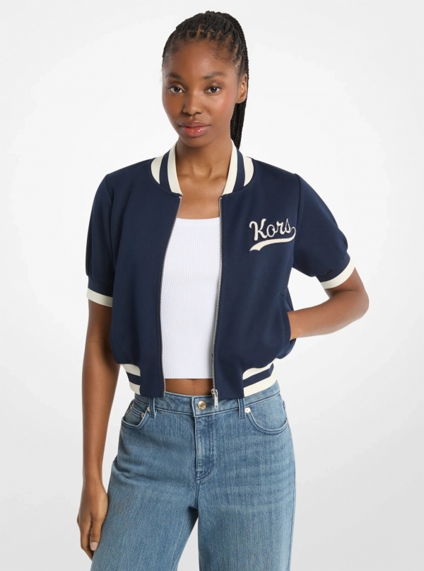 Sporty Piqué Cropped Short-Sleeve Jacket