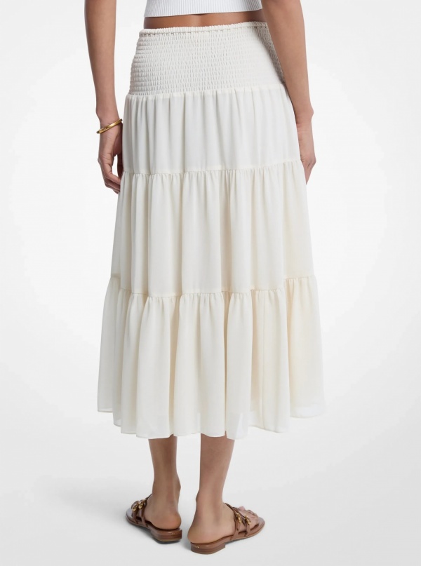 Smocked Georgette Tiered Skirt