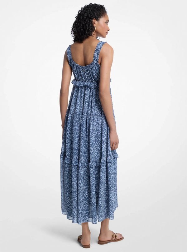 Leopard Print Georgette Tiered Dress