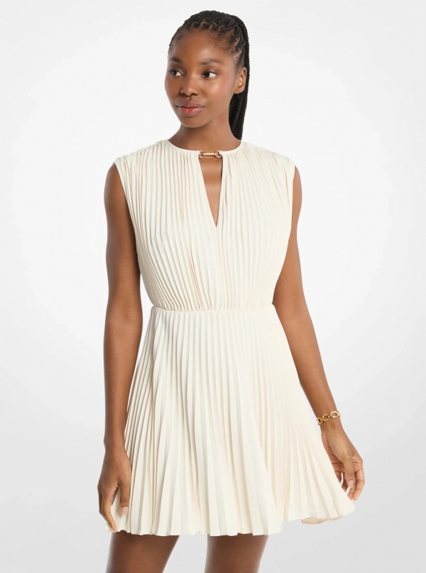 Pleated Satin Back Crepe Mini Dress