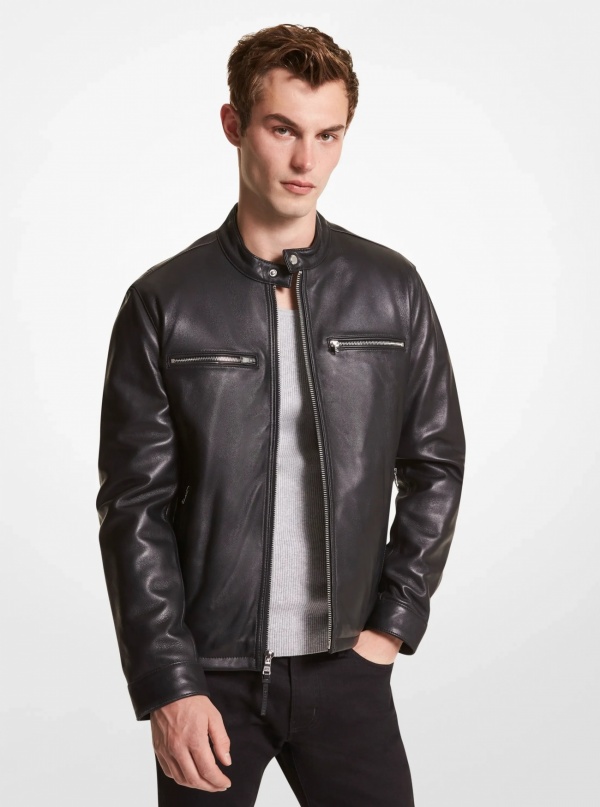 Michael Kors Mens Leather Moto Jacket