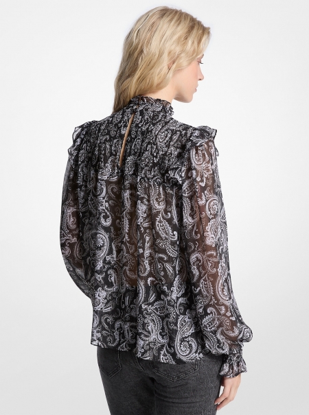 MICHAEL Michael Kors Metallic Paisley Print Georgette Blouse