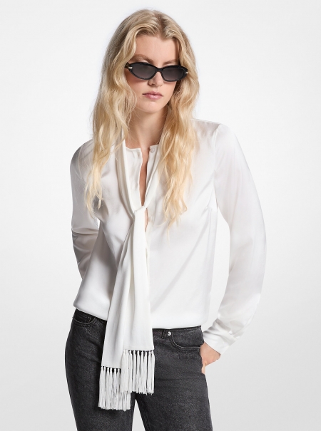 MICHAEL Michael Kors Satin Fringed Tie-Neck Blouse