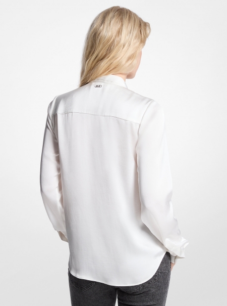 MICHAEL Michael Kors Satin Fringed Tie-Neck Blouse