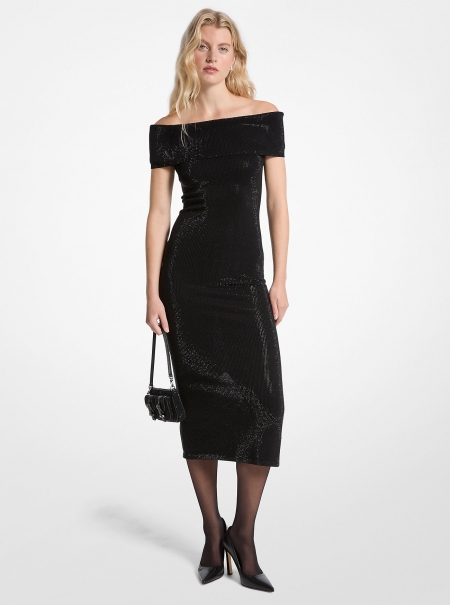 MICHAEL Michael Kors Embellished Stretch Knit Off-The-Shoulder Dress