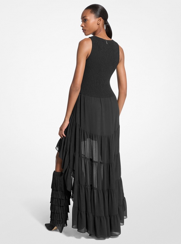 Michael Kors Georgette Smocked High-Low Dress