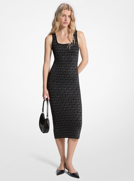 MICHAEL Michael Kors Metallic Logo Jacquard Midi Dress