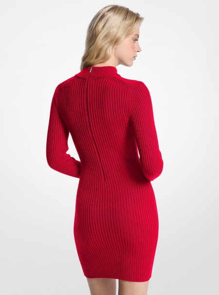 MICHAEL Michael Kors Ribbed Stretch Wool Mock Neck Dress