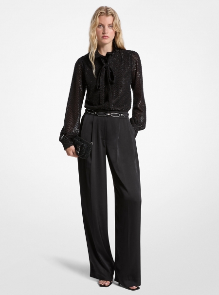 MICHAEL Michael Kors Metallic Clip Jacquard and Satin Tie-Neck Jumpsuit