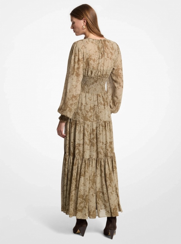 Michael Kors Floral Georgette Smocked Dress