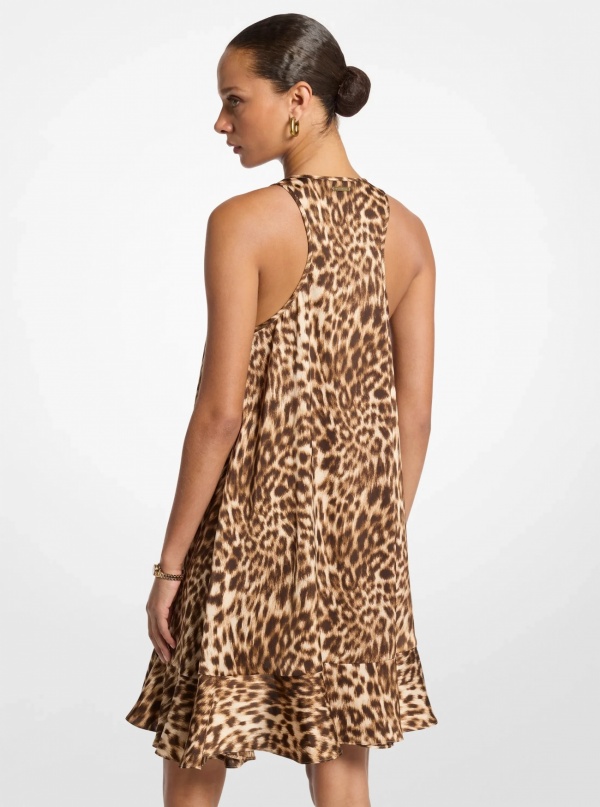 Michael Kors Leopard Print Satin Ruffled Dress