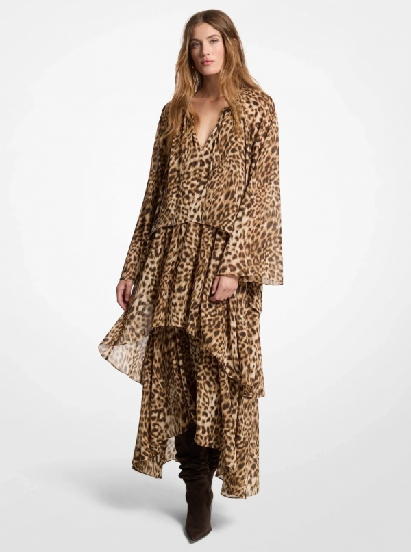 Michael Kors Leopard Print Georgette High-Low Dress