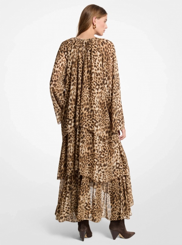 Michael Kors Leopard Print Georgette High-Low Dress