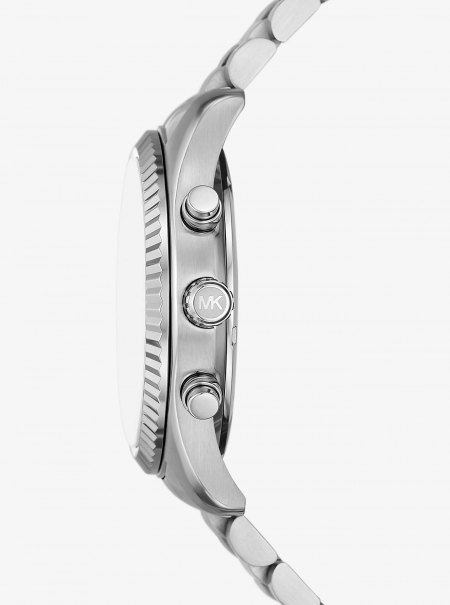 Michael Kors Oversized Lexington Silver-Tone Watch and Crocodile-Embossed Leather Card Case Gift Set