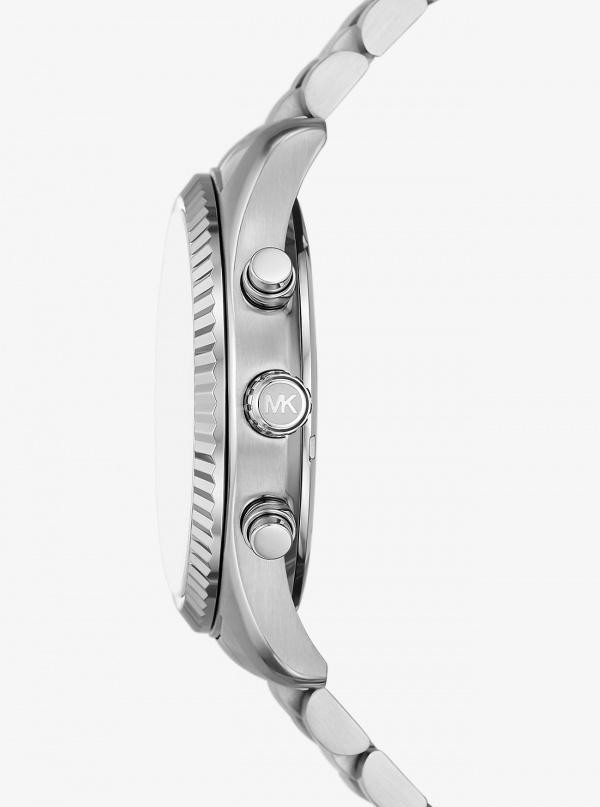 Michael Kors Oversized Lexington Silver-Tone Watch and Crocodile-Embossed Leather Card Case Gift Set