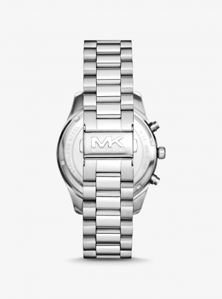 Michael Kors Oversized Lexington Silver-Tone Watch and Crocodile-Embossed Leather Card Case Gift Set