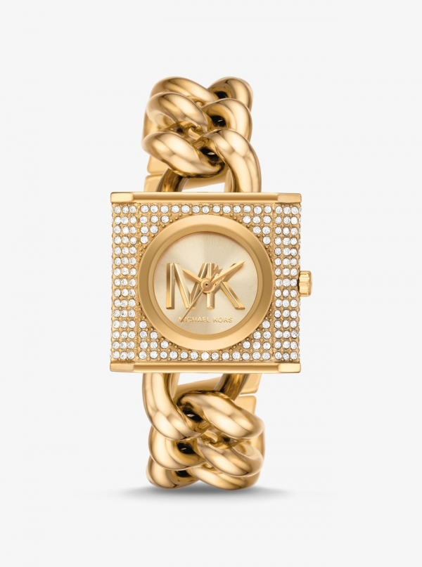 Michael Kors Mini Lock Pavé Gold-Tone Chain Watch