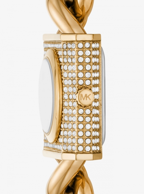 Michael Kors Mini Lock Pavé Gold-Tone Chain Watch