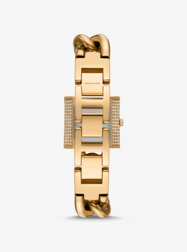 Michael Kors Mini Lock Pavé Gold-Tone Chain Watch