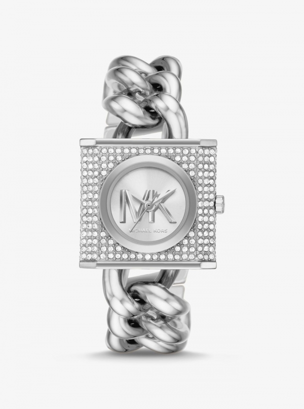 Michael Kors Mini Lock Pavé Silver-Tone Chain Watch