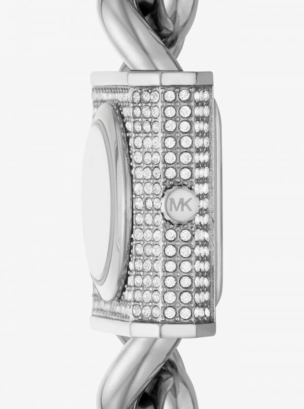 Michael Kors Mini Lock Pavé Silver-Tone Chain Watch
