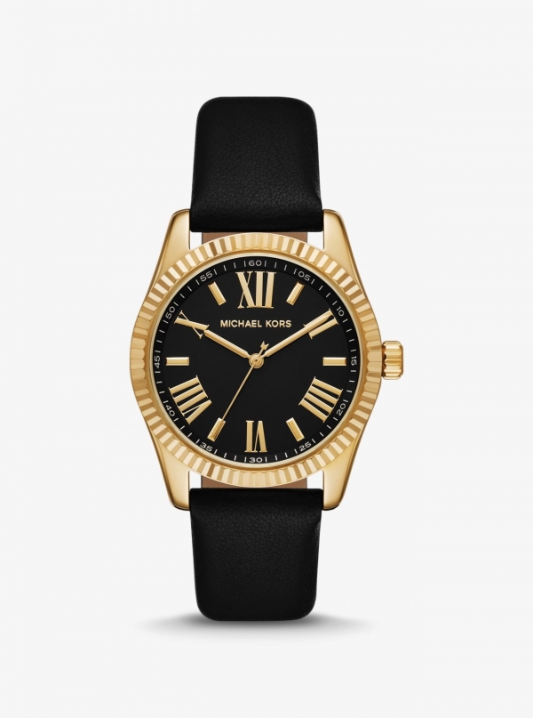 Michael Kors Lexington Gold-Tone and Leather Watch