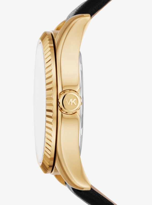 Michael Kors Lexington Gold-Tone and Leather Watch