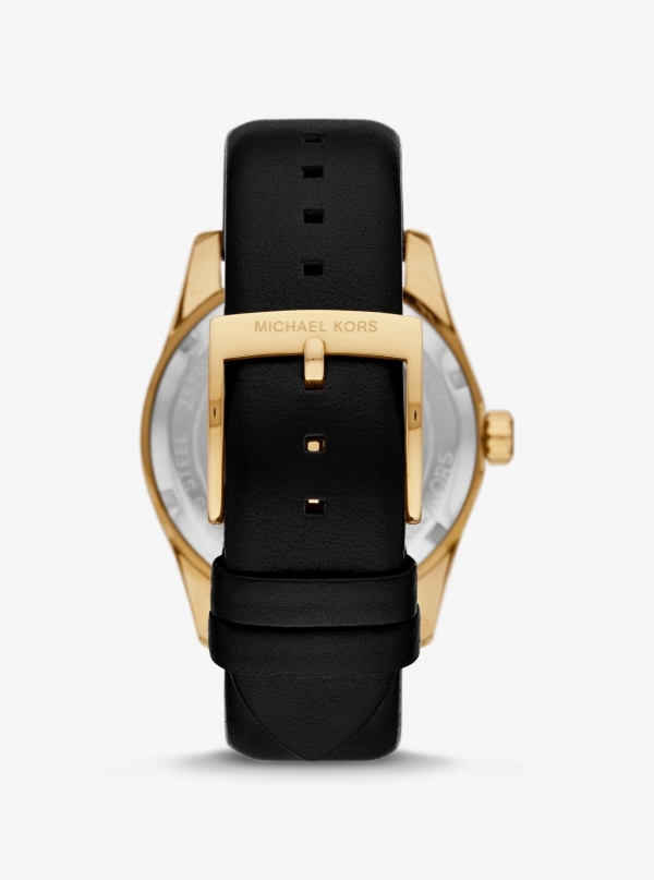 Michael Kors Lexington Gold-Tone and Leather Watch
