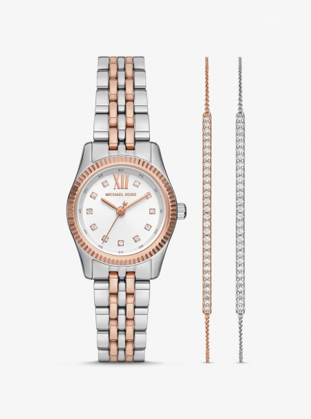 Michael Kors Lexington Pavé Two-Tone Watch and Slider Bracelet Gift Set