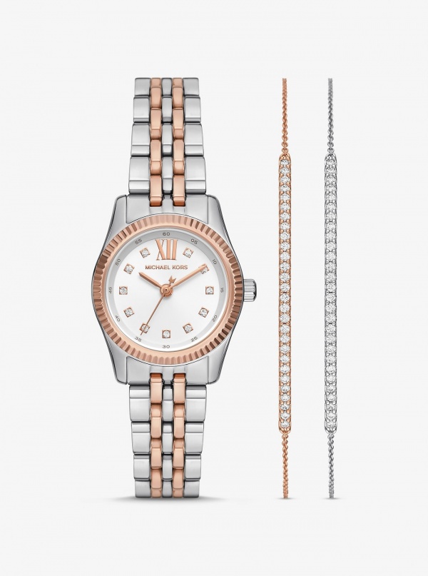 Michael Kors Lexington Pavé Two-Tone Watch and Slider Bracelet Gift Set