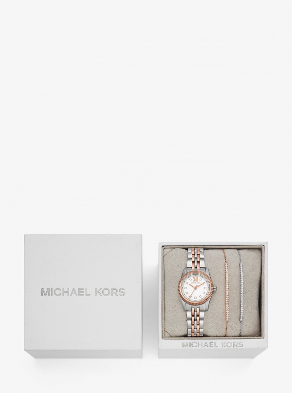 Michael Kors Lexington Pavé Two-Tone Watch and Slider Bracelet Gift Set