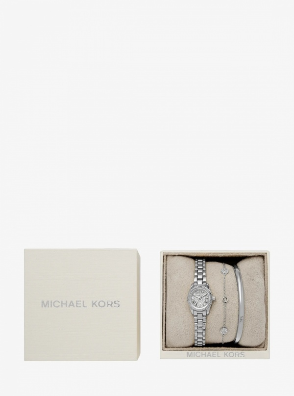 Michael Kors Petite Lexington Pavé Silver-Tone Watch and Jewelry Gift Set