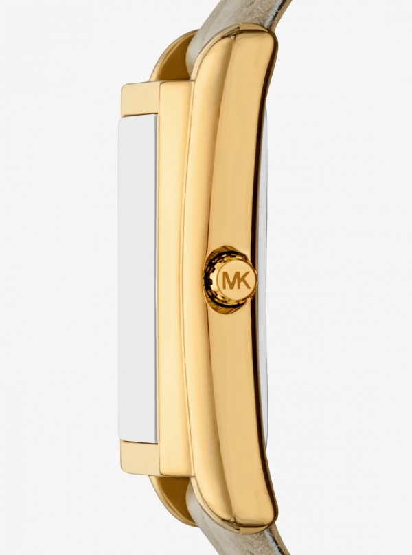 Michael Kors Essex Gold-Tone and Crocodile Embossed Leather Watch