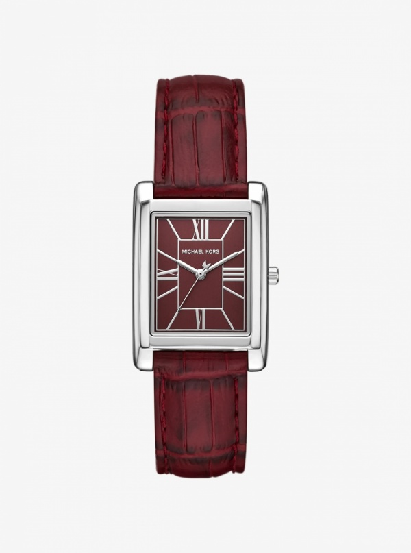Michael Kors Essex Silver-Tone and Crocodile Embossed Leather Watch
