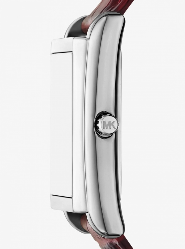 Michael Kors Essex Silver-Tone and Crocodile Embossed Leather Watch
