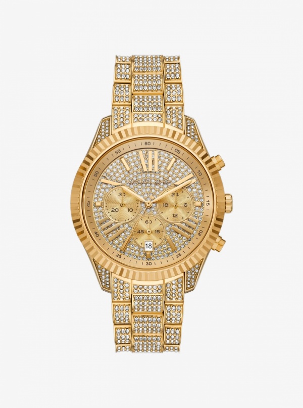 Michael Kors Oversized Lexington Pavé Gold-Tone Watch