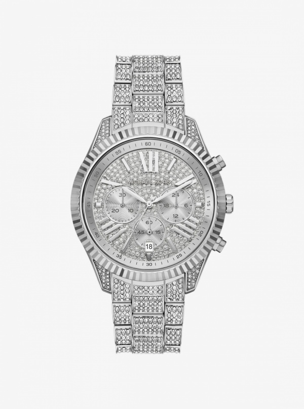 Michael Kors Oversized Lexington Pavé Silver-Tone Watch